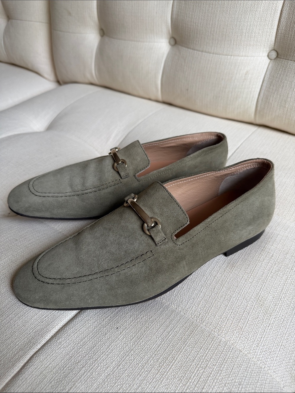 Reiss Men's Luxury Suede Bit Loafers in Olive Green Made in Italy US 9 Euro 42